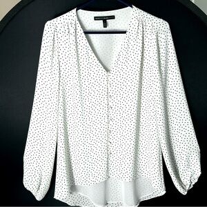 White House Black Market White/Black Polka Dot Top- Size 2